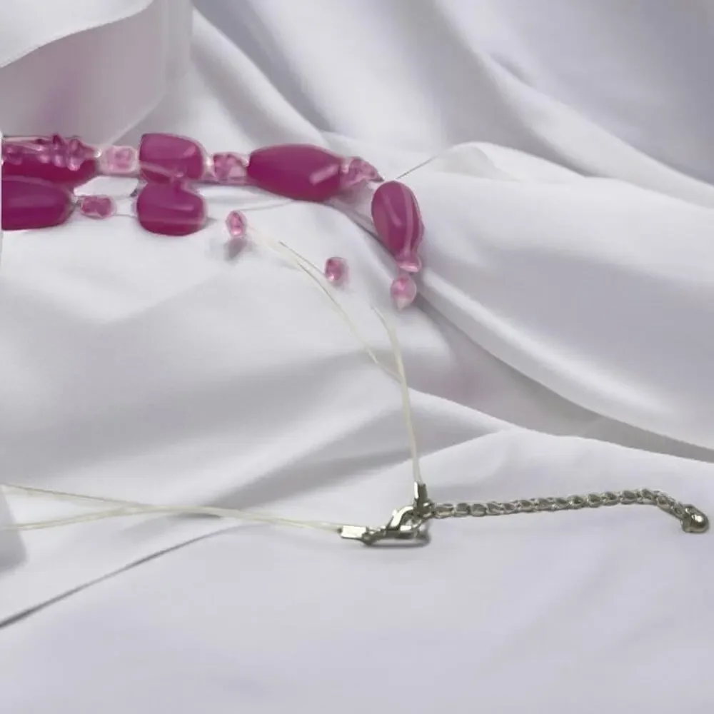Vintage Multi-Strand Pink Acrylic & Lucite Geometric Beads, Floating Fine Wires